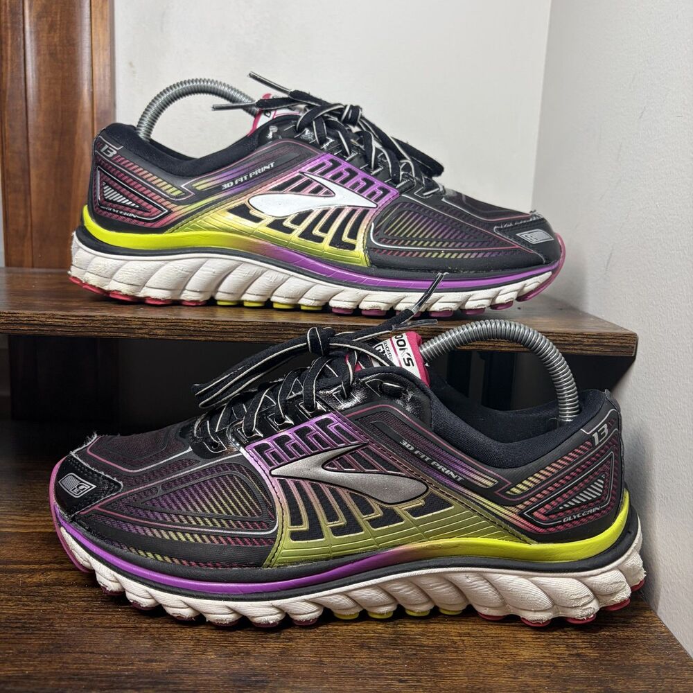 Brooks Glycerin 13 1201971B019 Black Pink Yellow Running Shoes Womens Size 9.5 B